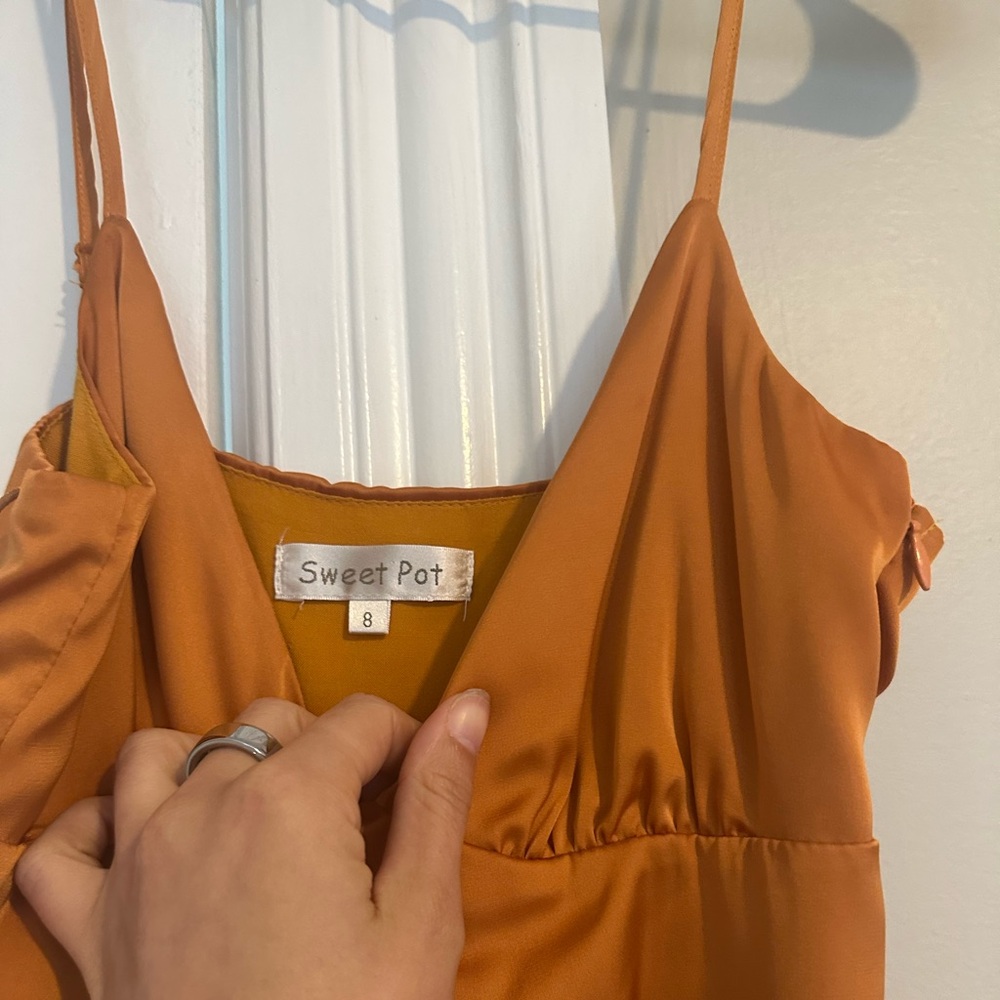 Tangerine satin v neck dress size AUS 8 US size 4 (on the smaller side)